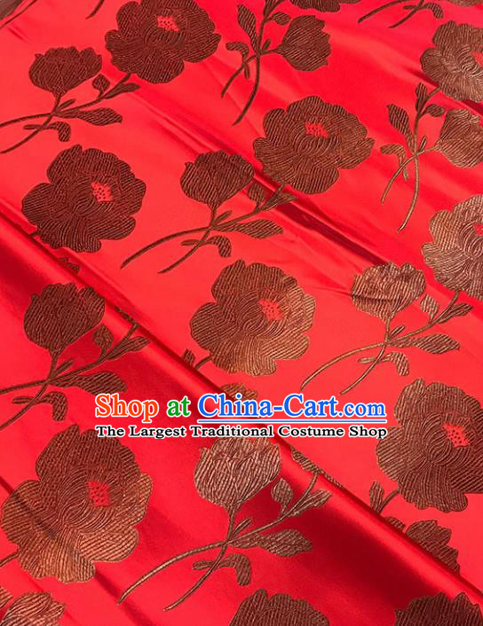 Asian Chinese Traditional Palace Peony Pattern Red Brocade Fabric Silk Fabric Chinese Fabric Material