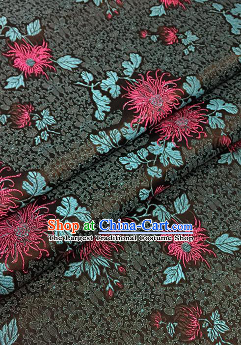 Asian Chinese Black Brocade Traditional Chrysanthemum Pattern Fabric Silk Fabric Chinese Fabric Material