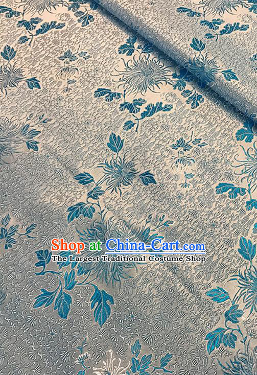 Asian Chinese Brocade Traditional Blue Chrysanthemum Pattern Fabric Silk Fabric Chinese Fabric Material
