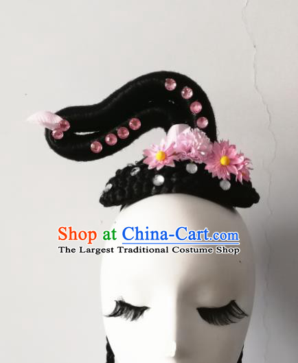 Chinese Traditional Folk Dance Hair Accessories Classical Dance Wig and Headwear for Women