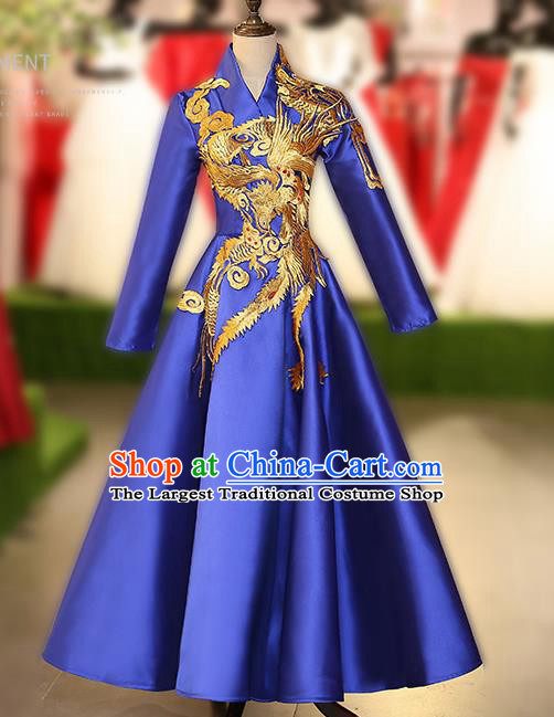 Chinese Traditional Embroidered Phoenix Full Dress Compere Chorus Costume for Women