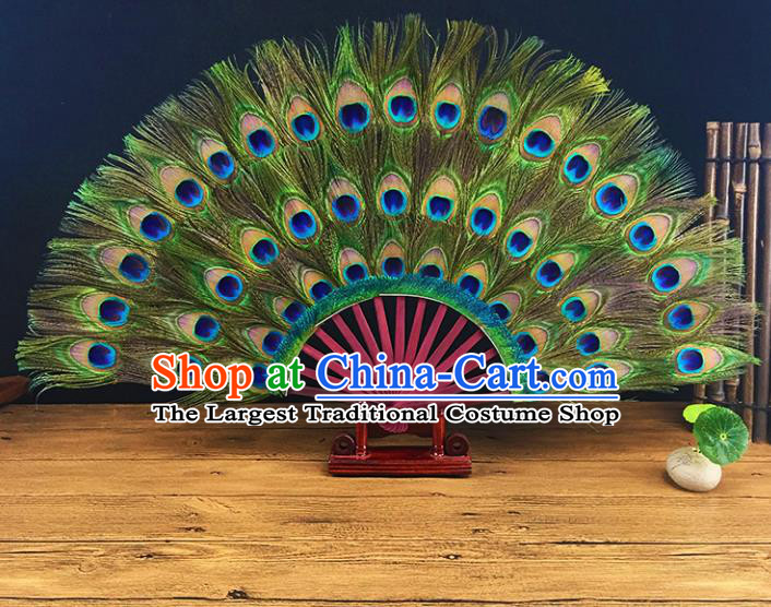 Chinese Traditional Craft Folding Fans Peacock Feather Fans for Women