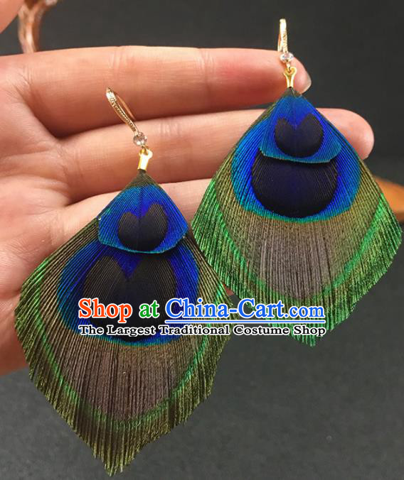 Chinese National Earrings Peacock Feather Earrings for Women