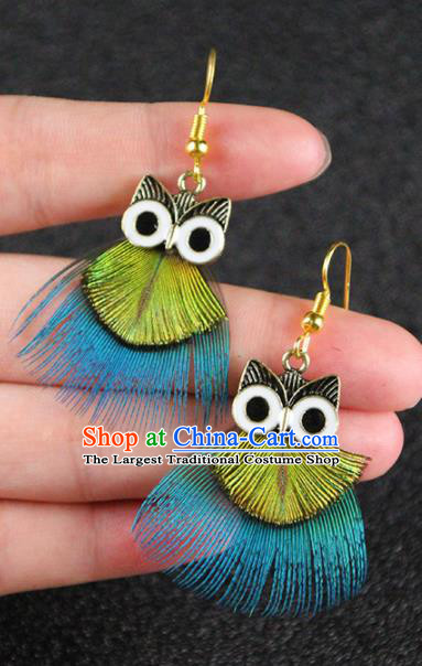 Chinese National Earrings Feather Owl Earrings for Women