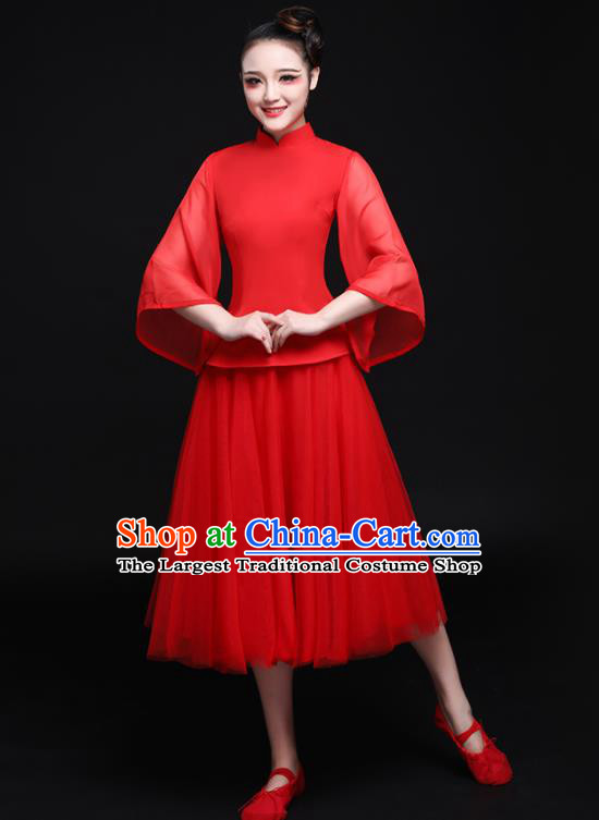 Chinese Traditional Classical Dance Red Dress Compere Tang Suit Costume for Women