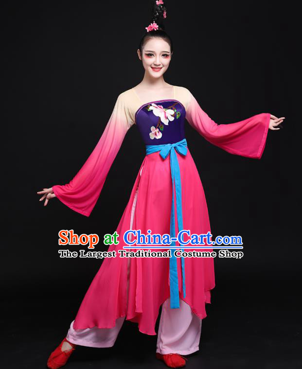 Chinese Traditional Classical Dance Rosy Dress Folk Dance Costume for Women
