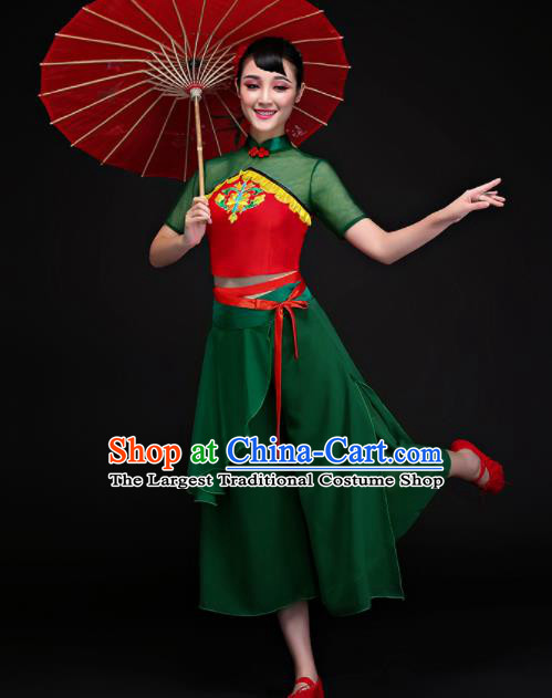 Chinese Traditional Fan Dance Yangko Green Clothing Classical Dance Costume for Women