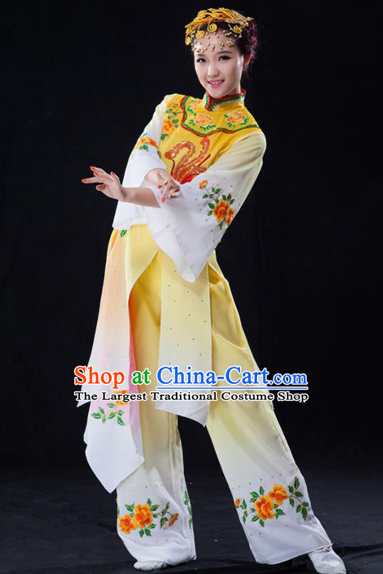 Chinese Traditional Folk Dance Yangko Yellow Clothing Classical Fan Dance Costume for Women