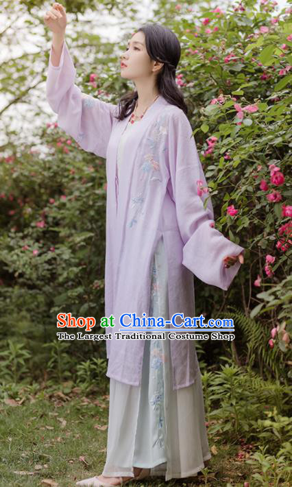 Traditional Chinese Song Dynasty Purple Costumes Ancient Embroidered Hanfu Dress for Women