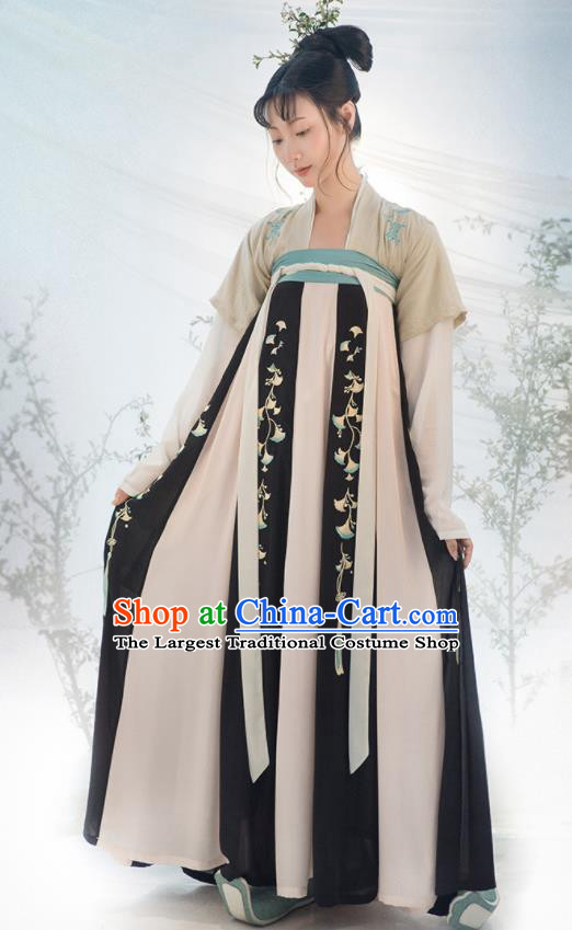 Traditional Chinese Tang Dynasty Princess Costumes Ancient Fairy Embroidered Black Hanfu Dress for Women