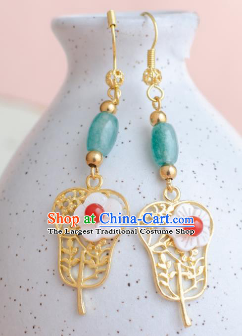 Asian Chinese Traditional Jewelry Accessories Hanfu Palm-Leaf Fan Earrings for Women