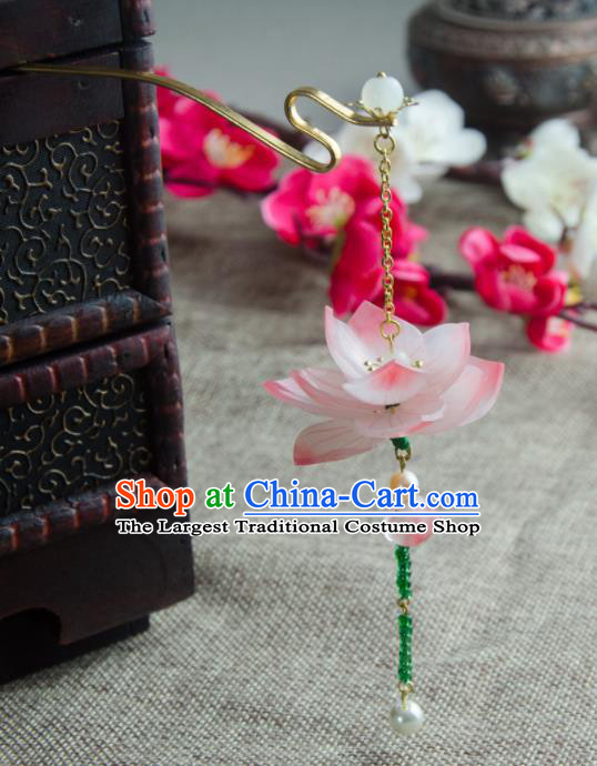 Chinese Ancient Hair Accessories Hanfu Handmade Red Lotus Hairpins for Women