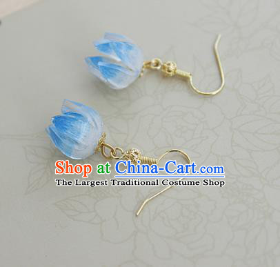 Asian Chinese Traditional Jewelry Accessories Hanfu Traditional Blue Flower Bud Earrings for Women