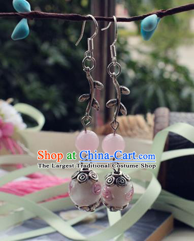 Asian Chinese Traditional Jewelry Accessories Hanfu Pink Beads Earrings for Women