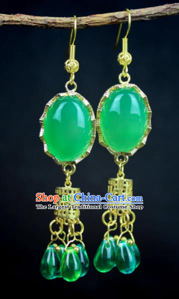 Top Grade Chinese Jewelry Accessories Wedding Hanfu Green Beads Earrings for Women