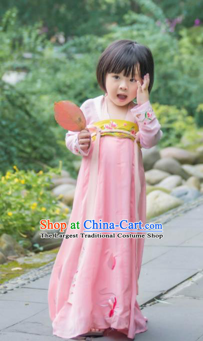 Traditional Chinese Ancient Costumes Tang Dynasty Princess Pink Hanfu Dress for Kids