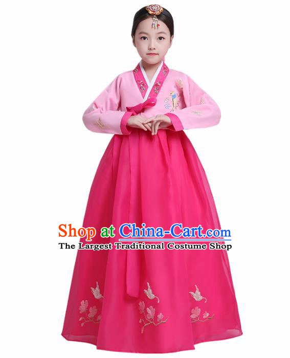 Asian Korean Traditional Costumes Korean Hanbok Pink Blouse and Rosy Skirt for Kids
