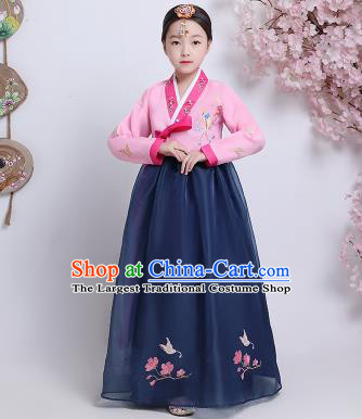 Asian Korean Traditional Costumes Korean Hanbok Pink Blouse and Navy Skirt for Kids