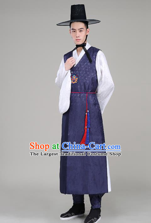 Asian Korean Traditional Costumes Korean Palace Navy Hanbok Embroidered Clothing for Men