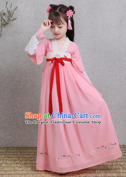 Traditional Chinese Ancient Princess Costumes Tang Dynasty Pink Hanfu Dress for Kids