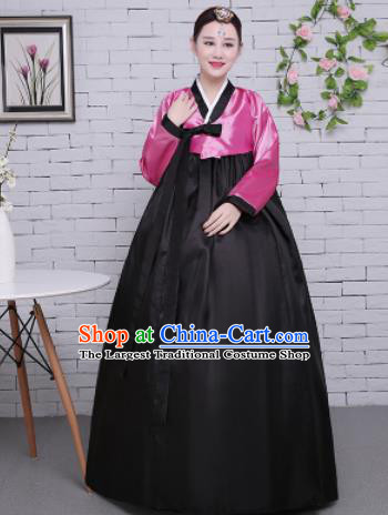 Korean Traditional Palace Costumes Asian Korean Hanbok Bride Pink Blouse and Black Skirt for Women