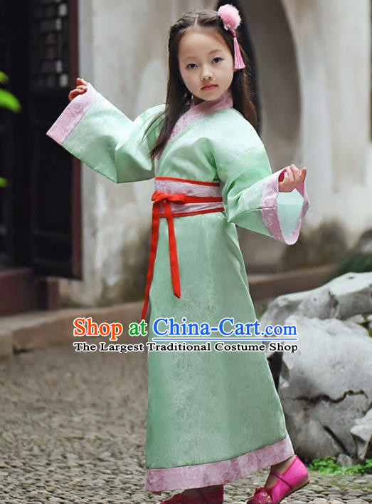 Chinese Ancient Han Dynasty Princess Costumes Traditional Green Hanfu Dress for Kids