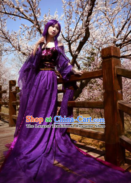 Chinese Ancient Cosplay Peri Goddess Purple Hanfu Dress Traditional Tang Dynasty Princess Costume for Women