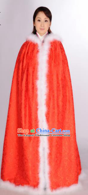 Traditional Chinese Ming Dynasty Princess Costume Ancient Young Lady Red Cloak for Women