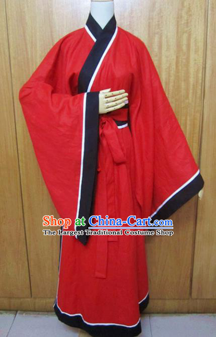 Chinese Traditional Han Dynasty Scholar Costumes Ancient Swordsman Red Robe for Men