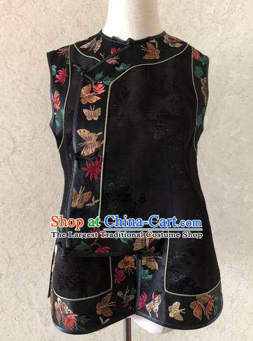 Traditional Chinese Handmade Embroidered Costume Tang Suit Embroidered Black Brocade Vest for Women