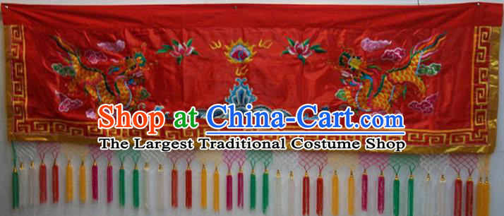 Traditional Chinese Beijing Opera Props Flag Embroidered Dragons Altar Antependium Red Banner