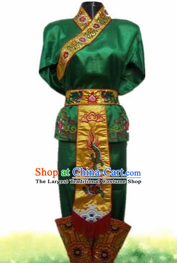 Traditional Chinese Beijing Opera Warrior Costume Takefu Embroidered Green Clothing for Adults