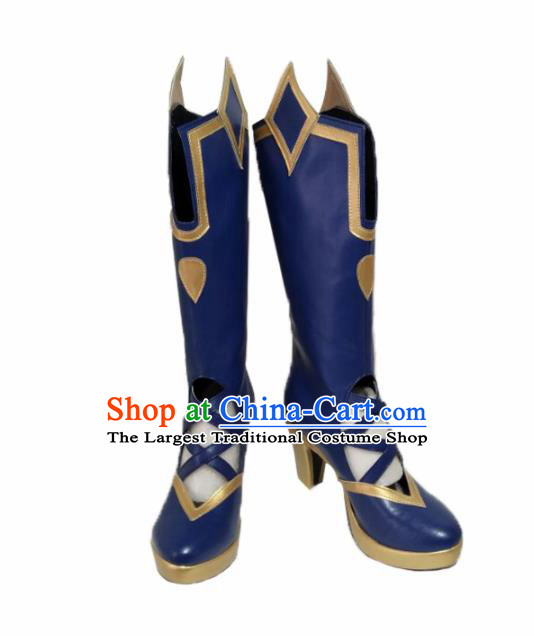Asian Chinese Cosplay Alchemist Shoes Cartoon Fairy Princess Blue Boots for Women