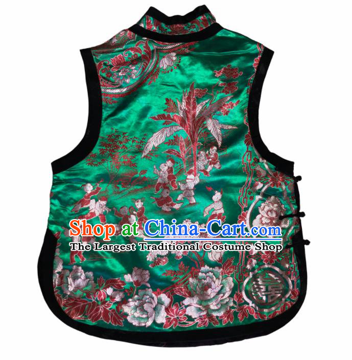 Traditional Chinese Handmade Embroidered Costume Tang Suit Slant Opening Green Vest for Women