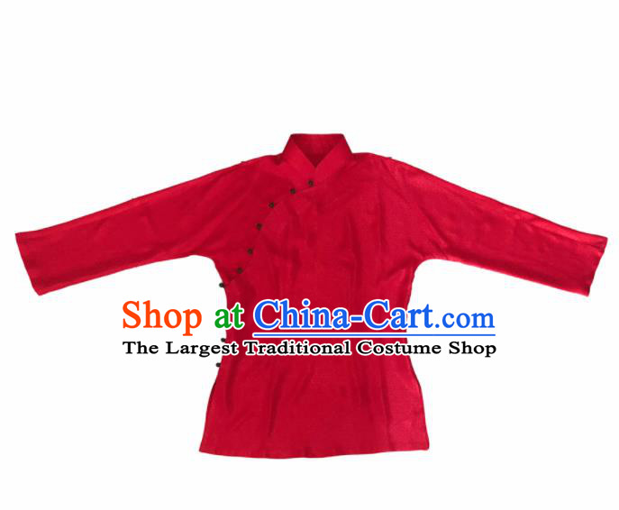 Traditional Chinese Handmade Embroidered Red Silk Costume Tang Suit Blouse for Women