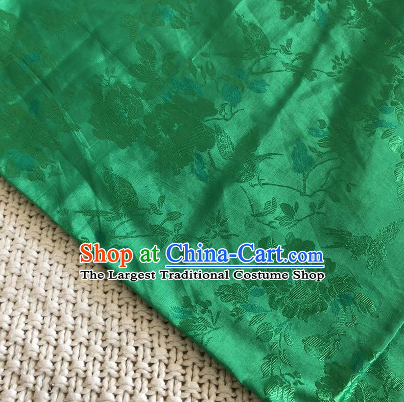 Asian Chinese Traditional Fabric Peony Flowers Pattern Green Brocade Cloth Silk Fabric