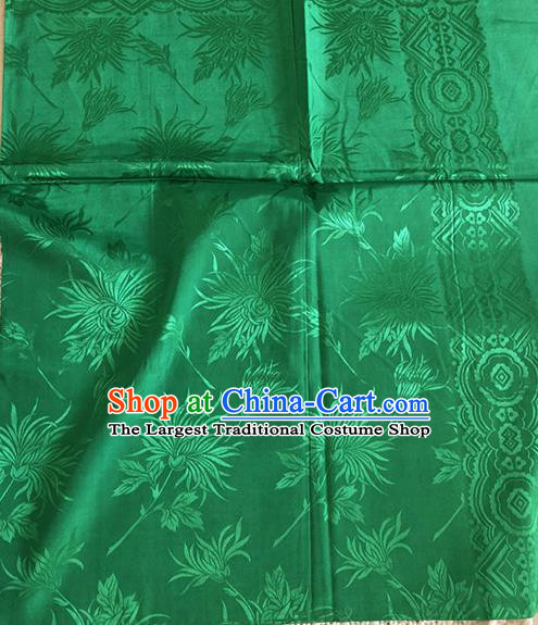 Asian Chinese Traditional Fabric Palace Chrysanthemum Pattern Green Brocade Cloth Silk Fabric