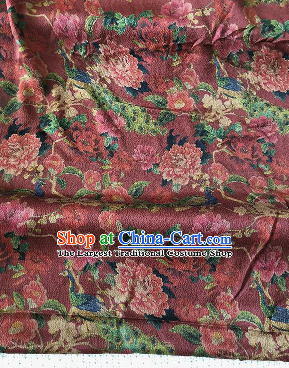 Asian Chinese Traditional Fabric Palace Peacock Peony Pattern Brocade Cloth Silk Fabric