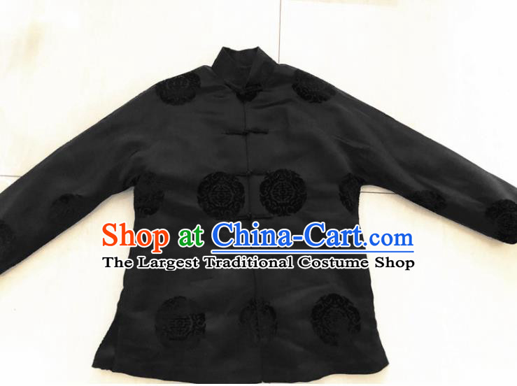 Traditional Chinese Handmade Costume Tang Suit Embroidered Black Blouse for Women