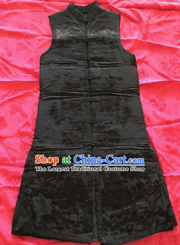 Traditional Chinese Handmade Costume Tang Suit Brocade Waistcoat Embroidered Black Vest for Women