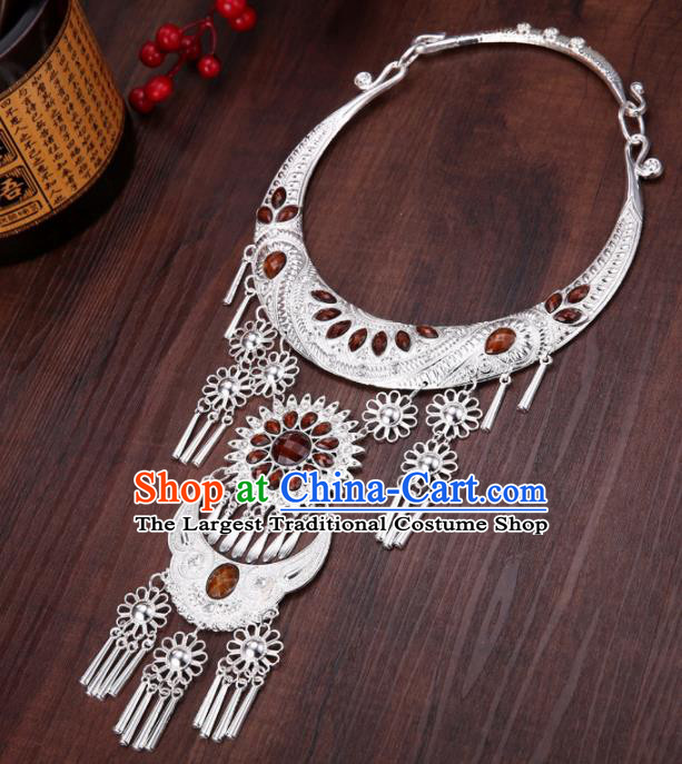 Chinese Traditional Jewelry Accessories Miao Minority Tassel Brown Necklace for Women