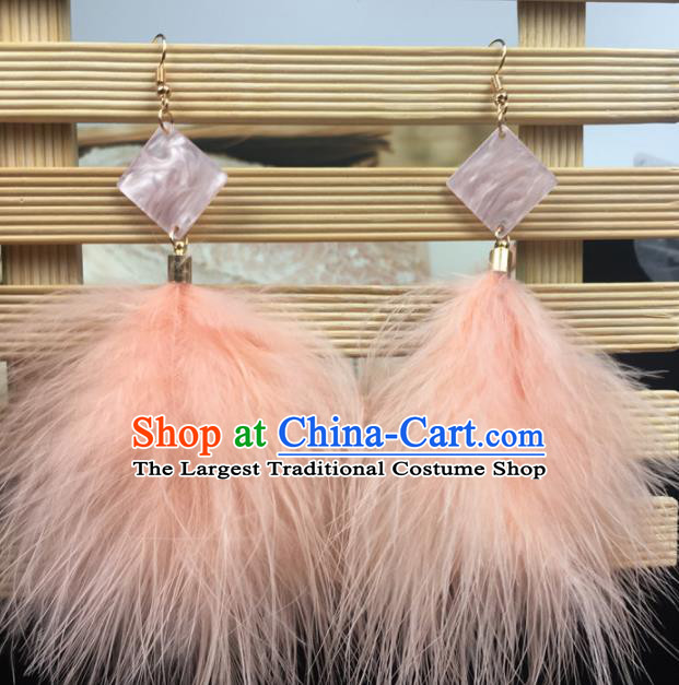 Traditional Chinese Bride Jewelry Accessories Orange Feather Earrings for Women