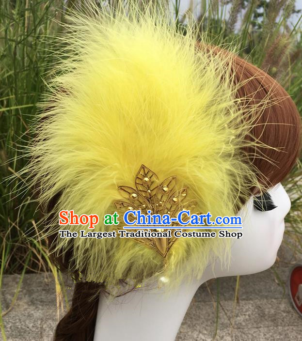 Traditional Chinese Bride Hair Accessories Folk Dance Yellow Feather Hair Stick for Kids