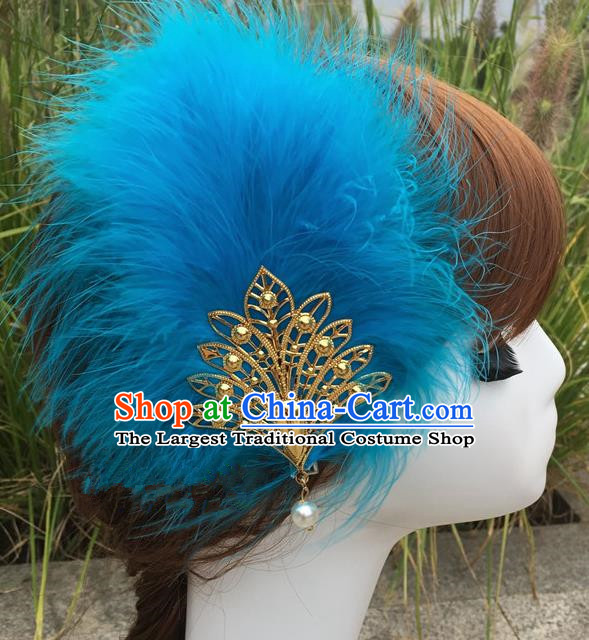 Traditional Chinese Bride Hair Accessories Folk Dance Blue Feather Hair Stick for Kids