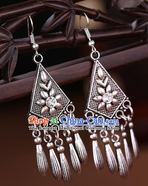 Chinese Traditional Sliver Jewelry Accessories Miao Minority Wedding Tassel Earrings for Women