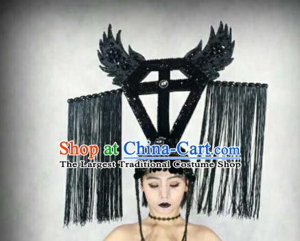 Professional Stage Performance Hair Accessories Brazilian Carnival Black Feather Headwear for Women