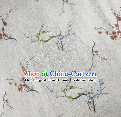 Chinese Traditional Silk Fabric Cheongsam Tang Suit Plum Blossom Pattern White Brocade Cloth Drapery