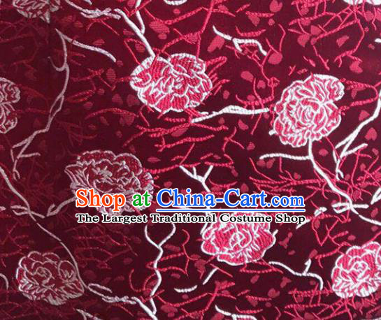 Chinese Traditional Silk Fabric Cheongsam Tang Suit Flowers Pattern Wine Red Brocade Cloth Drapery