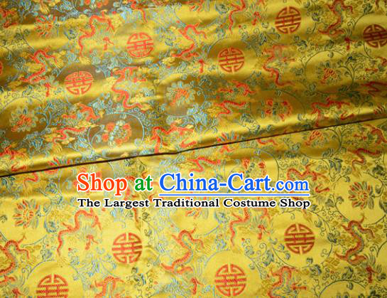 Chinese Traditional Yellow Silk Fabric Cheongsam Tang Suit Brocade Palace Dragon Pattern Cloth Material Drapery