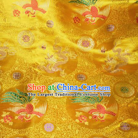 Chinese Traditional Yellow Silk Fabric Tang Suit Brocade Dragon and Phoenix Pattern Cloth Material Drapery